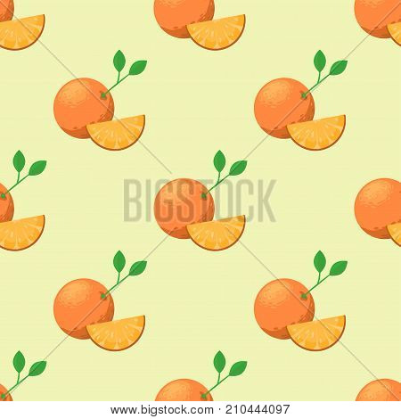 Oranges seamless pattern background illustration. Fresh natural citrus fruit vector juicy tropical dessert beauty breakfast. Organic juice healthy food.