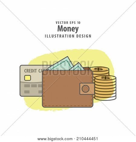 Wallet credit card and money illustration vector background. Travel concept.