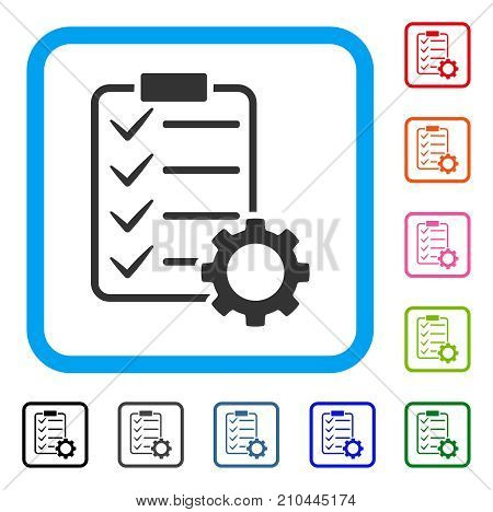 Smart Contract Gear icon. Flat grey iconic symbol inside a light blue rounded rectangle. Black, gray, green, blue, red, orange color variants of Smart Contract Gear vector.