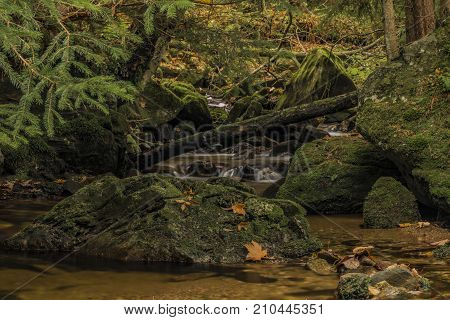 Javori Creek In Krkonose Mountains National Park In Autumn Color Day