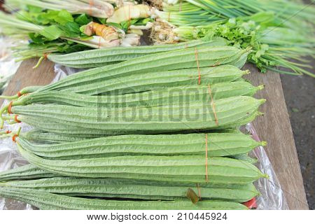 Fresh luffa acutangula for cooking in market