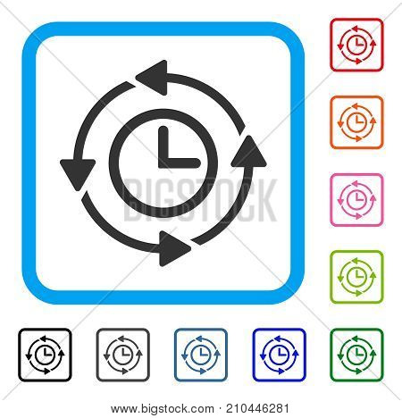 Wayback Clock icon. Flat gray pictogram symbol in a light blue rounded rectangular frame. Black, gray, green, blue, red, orange color versions of Wayback Clock vector.