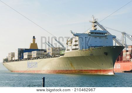 Alameda, CA - March 9, 2015: Oakland Container Shipyard, San Francisco Bay the Matson container ship 