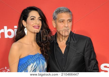 Amal Clooney and George Clooney at the Los Angeles premiere of 'Suburbicon' held at the Regency Village Theatre in Westwood, USA on October 22, 2017.