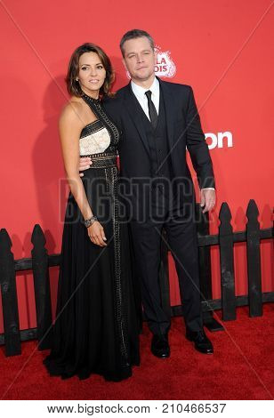 Matt Damon and Luciana Barroso at the Los Angeles premiere of 'Suburbicon' held at the Regency Village Theatre in Westwood, USA on October 22, 2017.