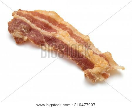 cooked crispy slice of bacon isolated on white background