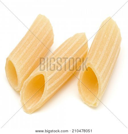 Italian pasta isolated on white background. Pennoni. Penne rigate.