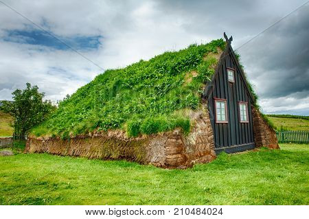 Traditional turf house in Glaumbaer, Iceland