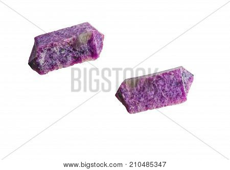 Semiprecious natural stone isolated on white background. Colorful Siberian mineral charoite.