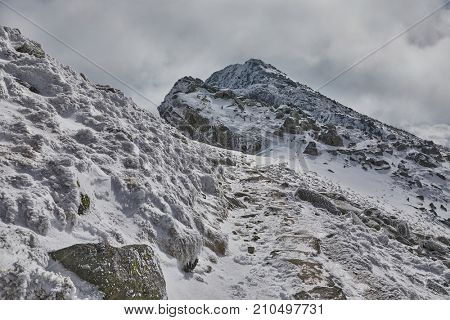 Snowy mountain peak of Dumbier in the Low Tatras