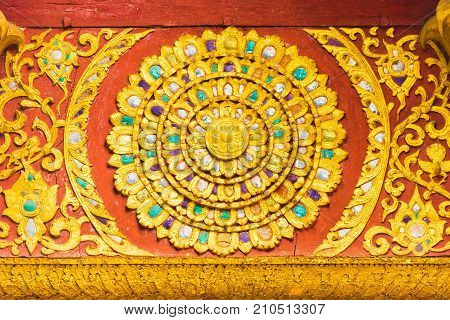 The bas-relief on the wall of the temple in Louangphabang Laos. Close-up