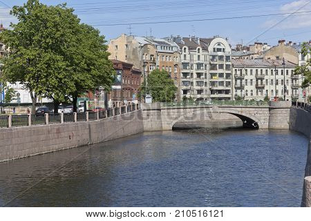 St. Petersburg, Russia - June 17, 2017: Silin bridge on the river Karpovka in St. Petersburg