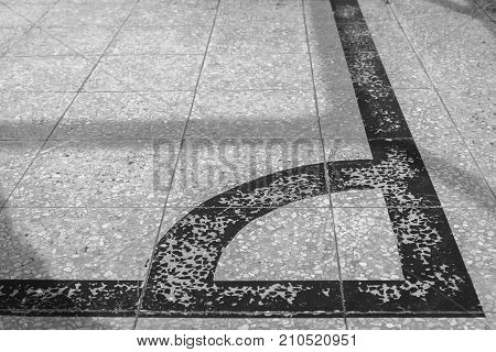 Corner of a football field. Black and white photo.