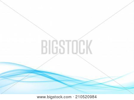 Blue mild soft futuristic smooth abstract wave banner. Speed smoke elegant swoosh wind lines border. Vector illustration