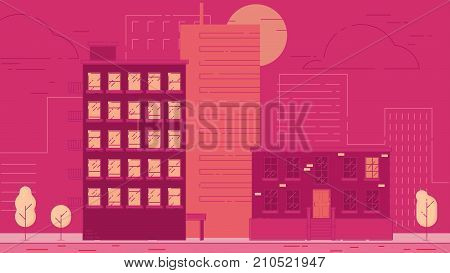 City Street stroke style vector illustration skyskrapers