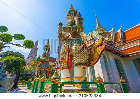 Guardian Giant In  Wat Arun The Temple Of Dawn In Bangkok, Thailand