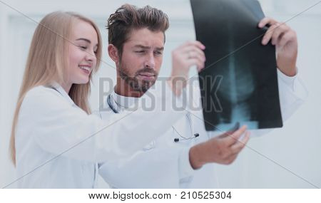 Closeup portrait of intellectual healthcare professionals with w