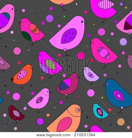 Pink and gray seamless pattern birds. Background with ornamental birds. Stock vector