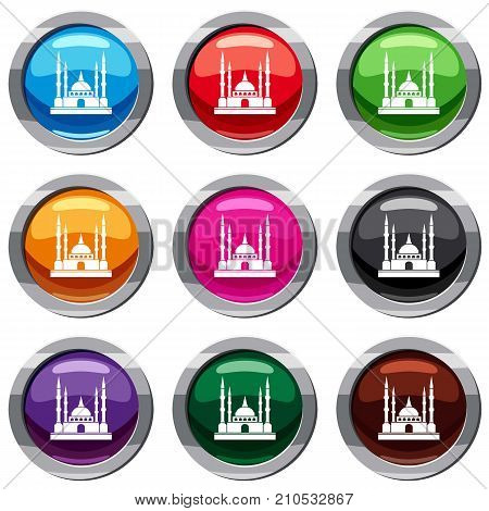 Mosque set icon isolated on white. 9 icon collection vector illustration