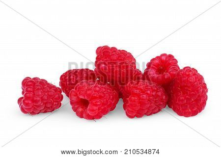 ripe raspberries isolated on white background close up