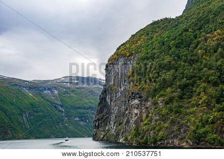 Geiranger fjord Beautiful Nature Norway. It is a 15-kilometre (9.3 mi) long branch off of the Sunnylvsfjorden which is a branch off of the Storfjorden (Great Fjord).