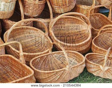 Wicker baskets from willow rods for mushrooms and berries
