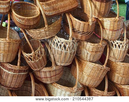 Wicker baskets from willow rods for mushrooms and berries