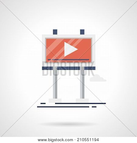 Symbol of promo video screen or billboard. Elements and objects of outdoor advertising. Flat color style vector icon.