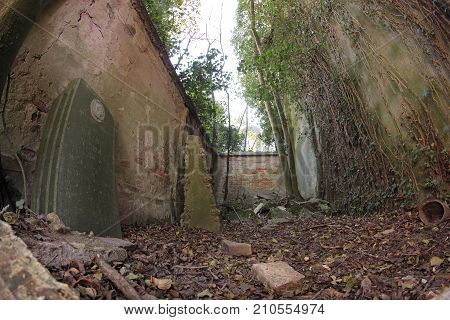 destroyed tombs in a little cemetery Darola Vercelli Italy