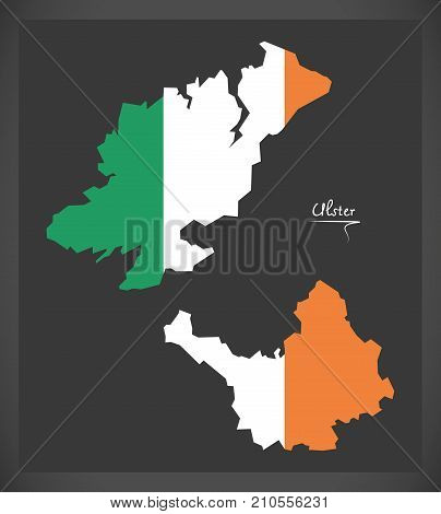Ulster Map Of Ireland With Irish National Flag Illustration