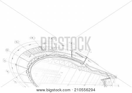 Abstract architectural project of industrial building on the white background
