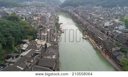 HUNAN CHINA - SEPTEMBER 22 : Old houses in Fenghuang ancient city ( Phoenix town ) on SEPTEMBER 22 2017 in Hunan Province China.