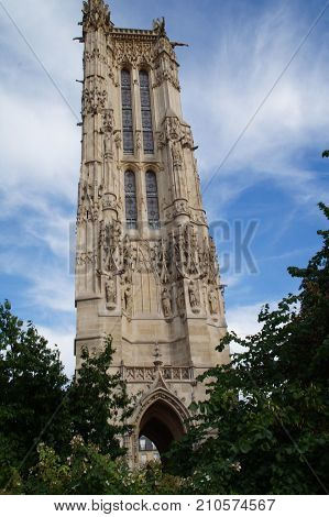 The Tower holy Jacques - Paris, France - Photo taken outdoor, of day and without character. Tourist place. The tower Saint Jacques is an isolated tower, built between 1509 and 1523, raised (drawn up) in the middle of the first Parisian public garden, whic