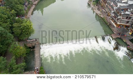 HUNAN CHINA - SEPTEMBER 22 : Old houses in Fenghuang ancient city ( Phoenix town ) on SEPTEMBER 22 2017 in Hunan Province China.