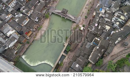 HUNAN CHINA - SEPTEMBER 22 : Old houses in Fenghuang ancient city ( Phoenix town ) on SEPTEMBER 22 2017 in Hunan Province China.