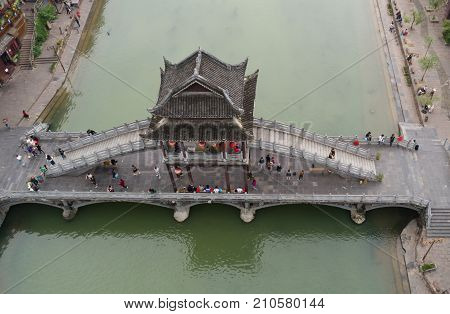 HUNAN CHINA - SEPTEMBER 22 : Old houses in Fenghuang ancient city ( Phoenix town ) on SEPTEMBER 22 2017 in Hunan Province China.