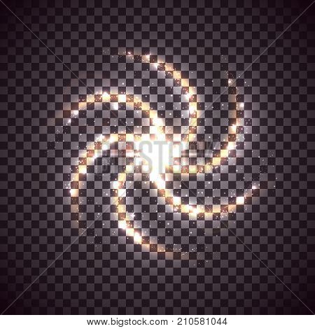 Vector spiral galaxy isolated on transparent background. Beautiful abstract cosmic wallpaper. Shining stars pattern. Creative space illustration.