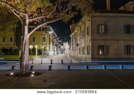 Verdijev street in the night, Koper, Slovenia SLO