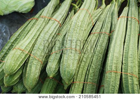 Fresh luffa acutangula for cooking in market