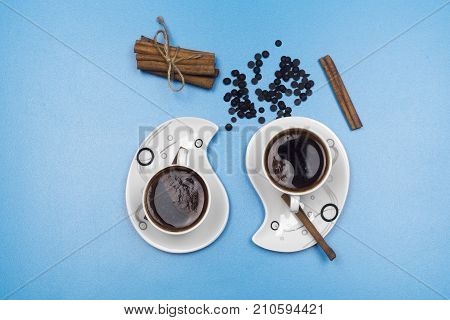 Turkish coffee top view and cinnomon aroma.