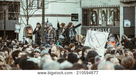 STRASBOURG FRANCE - NOV 1 2015: People holding pens up and 