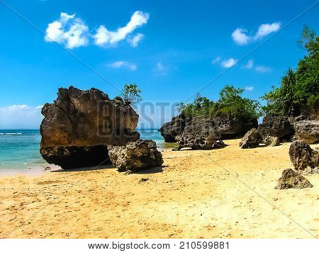 Padang Padang Beach, Bali - the white sand and blue sky