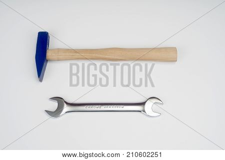 Workshop scene. Tools on the table and board.