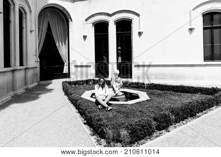 Sculpture in courtyard of Miramare castle in Trieste, Italy