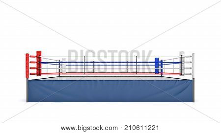 3d rendering of an empty boxing ring in front view isolated on white background. Professional boxing. Sports and recreation. Fighting competition.