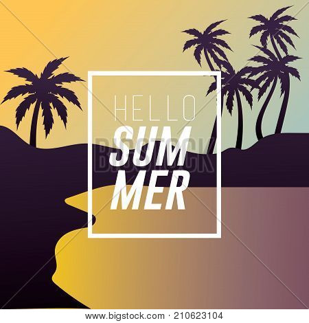 sumer vacation in the island with palm trees vector illustration
