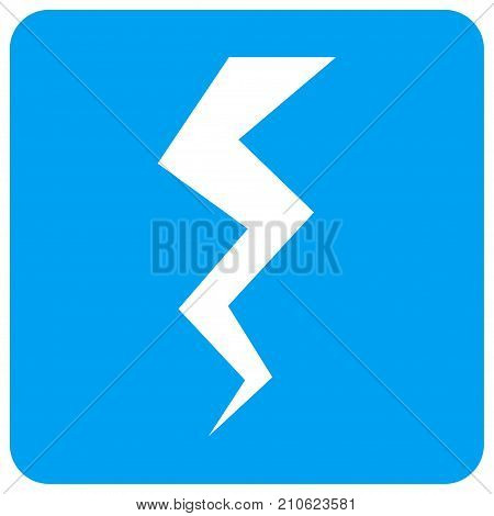 Thunder Crack vector icon. Image style is a flat icon symbol perforated in a blue rounded square shape.