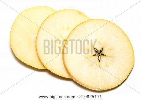 Slice Of  Yellow Apple Fruit  Isolated On White Background
