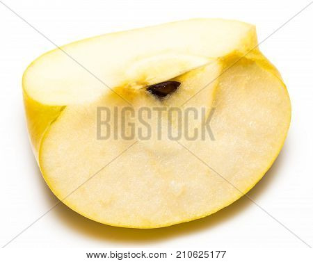 Slice Of  Yellow Apple Fruit  Isolated On White Background