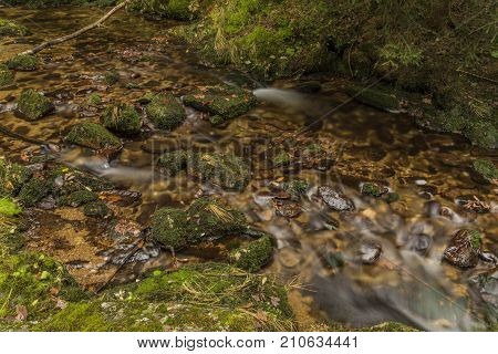 Javori Creek In Krkonose Mountains National Park In Autumn Color Day